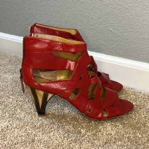 Nine West Leather Strappy Red Heels Size 8.5 NEW